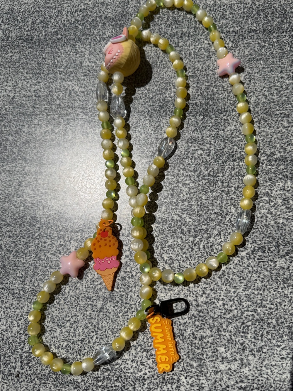 Labubu Cute Green Beaded Ice Cream Charm Necklace